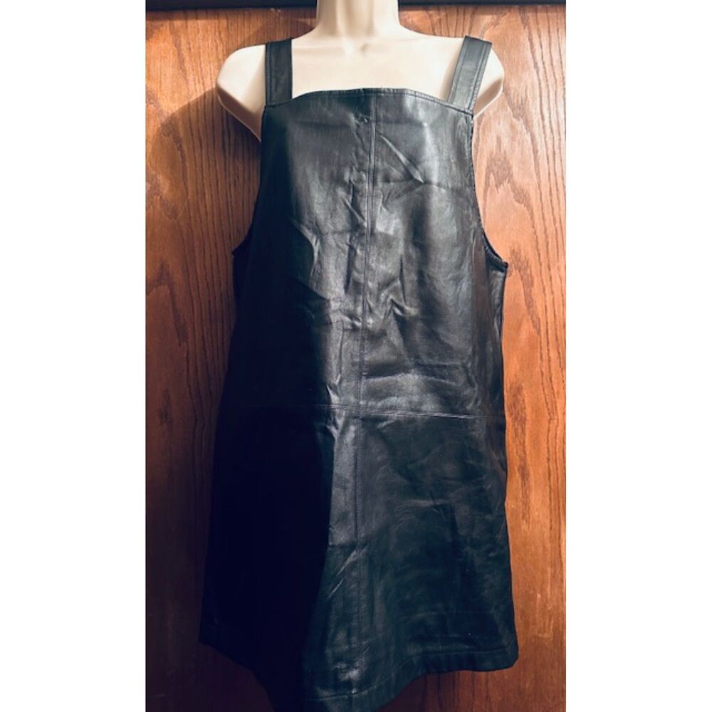 Altar'd State Women Black Faux Leather Overall-Jumper Boho Mini Dress Size M